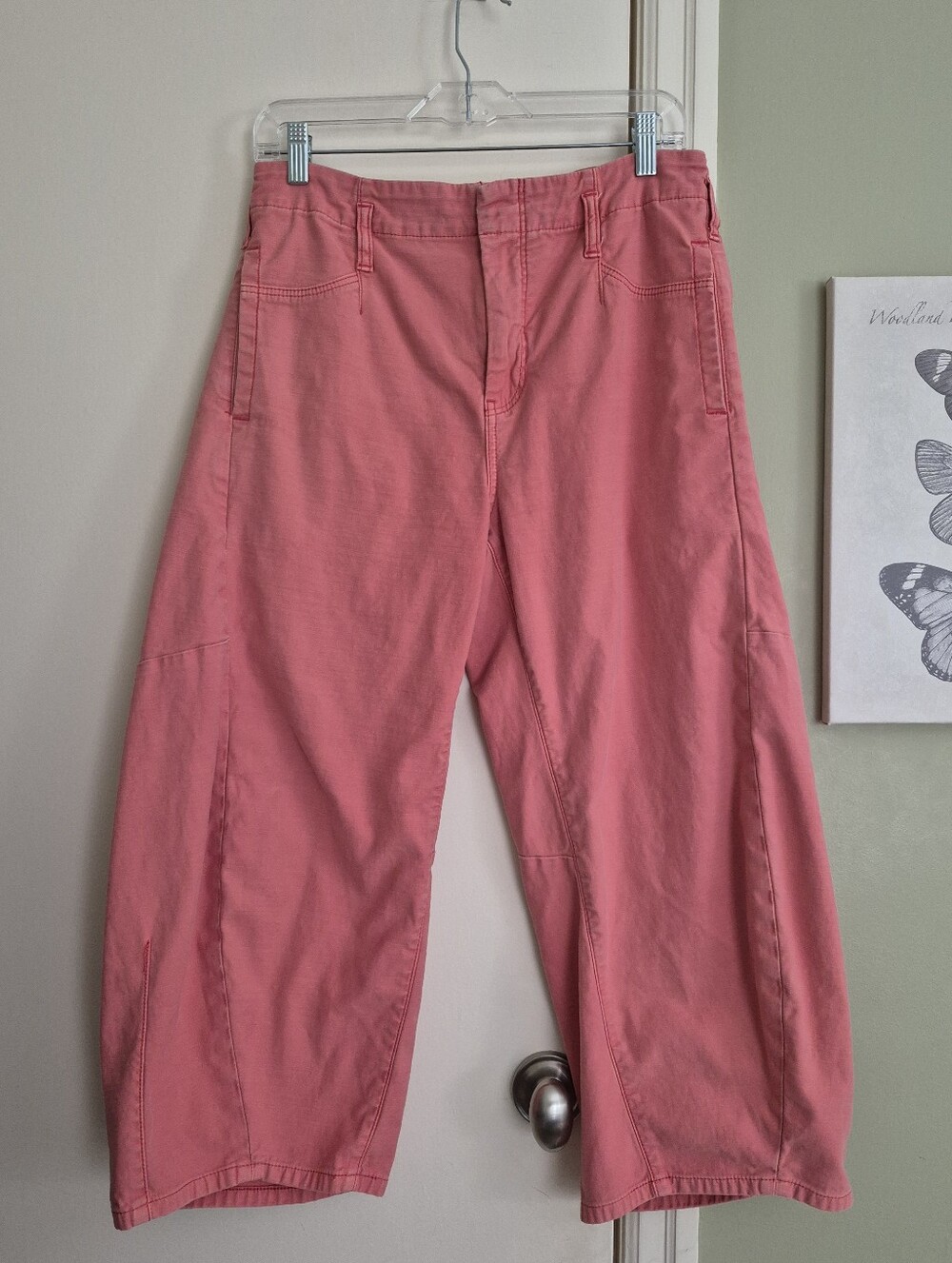 Anthropologie Pilcro Barrel Leg Cropped Pants, Coral, RARE, 30